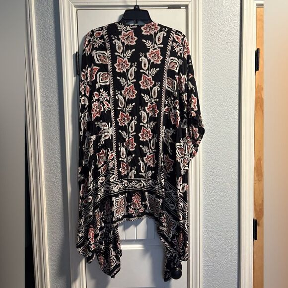 Angie Womens Floral Kimono Duster Open Front Oversized Medium Bohemian Black - Picture 3 of 3